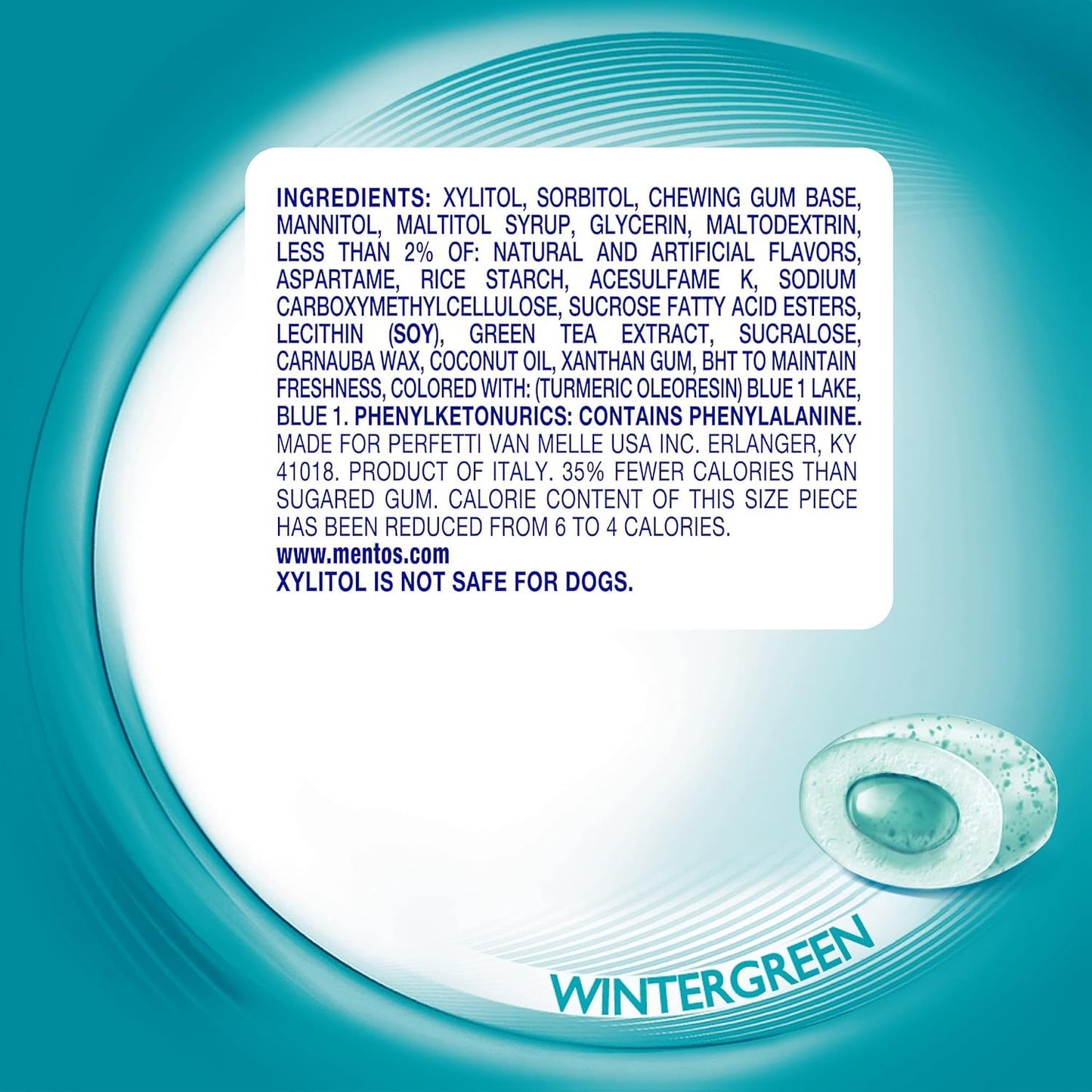 Mentos Pure Fresh Sugar-Free Chewing Gum with Xylitol, Wintergreen, Bulk, 50 Count (Pack of 6) 