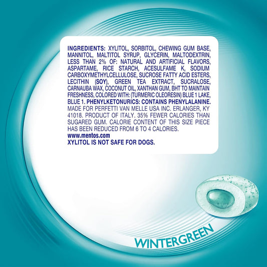 Mentos Pure Fresh Sugar-Free Chewing Gum with Xylitol, Wintergreen, Bulk, 50 Count (Pack of 6) 