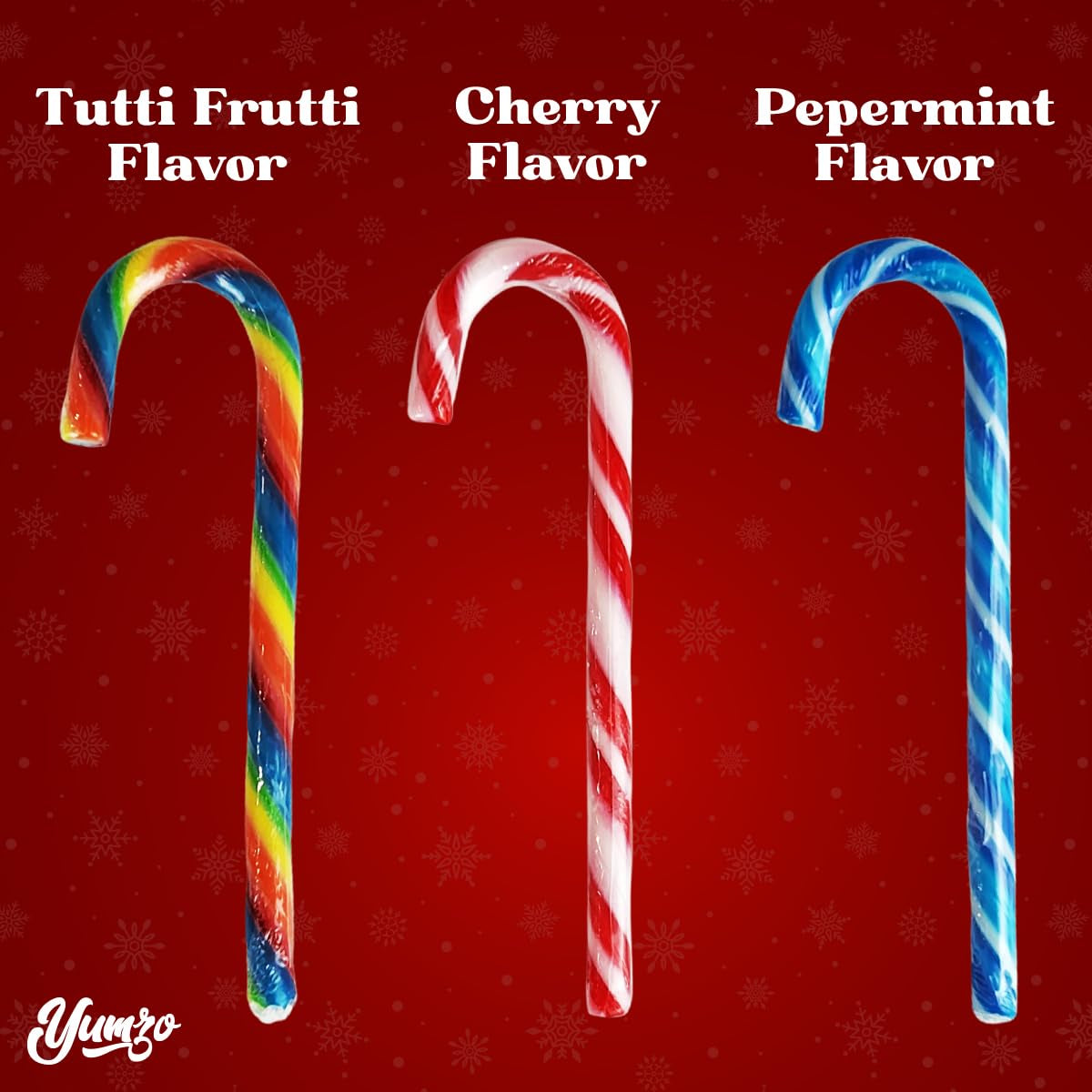 Christmas Candy Canes Tutti Frutti, Blue/White Peppermint, Red and White Cherry Mix Flavors - Bulk Candy Canes Individually Wrapped for Family Holiday Indulgement, Candy Cane Gift Set (50 Count)