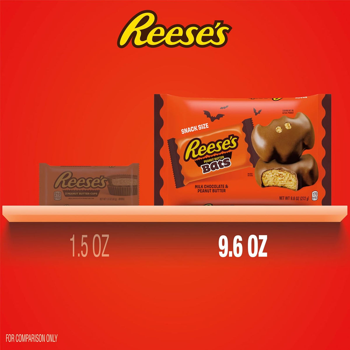 REESE'S Milk Chocolate Peanut Butter Snack Size Bats, Candy Bag, 9.6 Oz