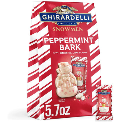 GHIRARDELLI Peppermint Bark Snowmen – Layers of Rich Chocolate with Festive Peppermint Flavor, 5.7 Oz Bag