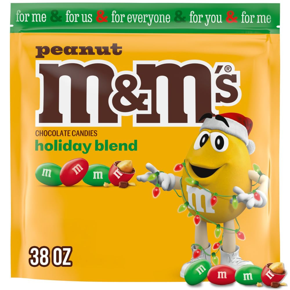 M&M'S Peanut Christmas Candy, Chocolate Christmas Stocking Stuffers, Red and Green Candy Bulk 38 Oz Bag