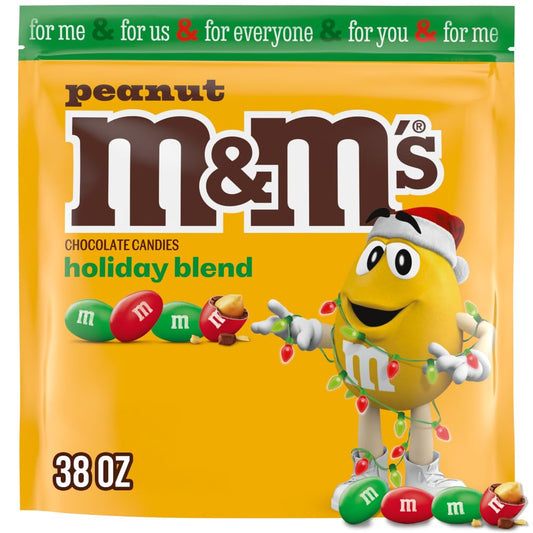 M&M'S Peanut Christmas Candy, Chocolate Christmas Stocking Stuffers, Red and Green Candy Bulk 38 Oz Bag