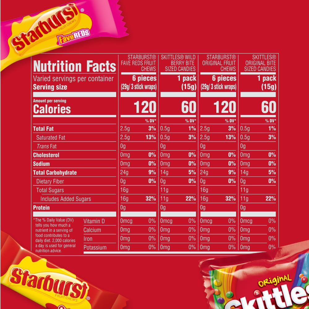 Skittles, Starburst Fun Size Chewy Candy Assorted Variety, Individually Wrapped, 32.28 Ounces