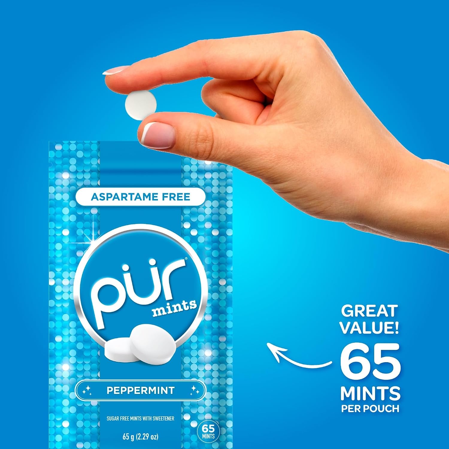 PUR Mints, Peppermint, Xylitol Mints, No Artificial Flavor, 65 Count 
