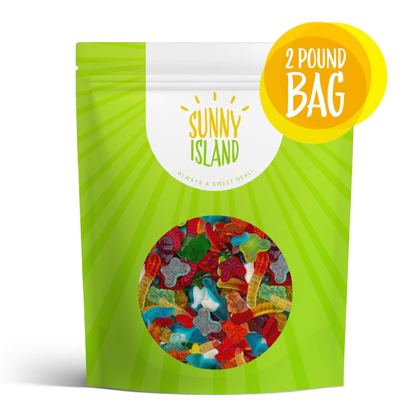 Gummy Candy Mix, Chewy Candy, Assorted Fruit Flavors, 2 Lb Bag | Blue Sharks, Gummi Bears, Gummy Worms & Butterflies, Gummies Bulk
