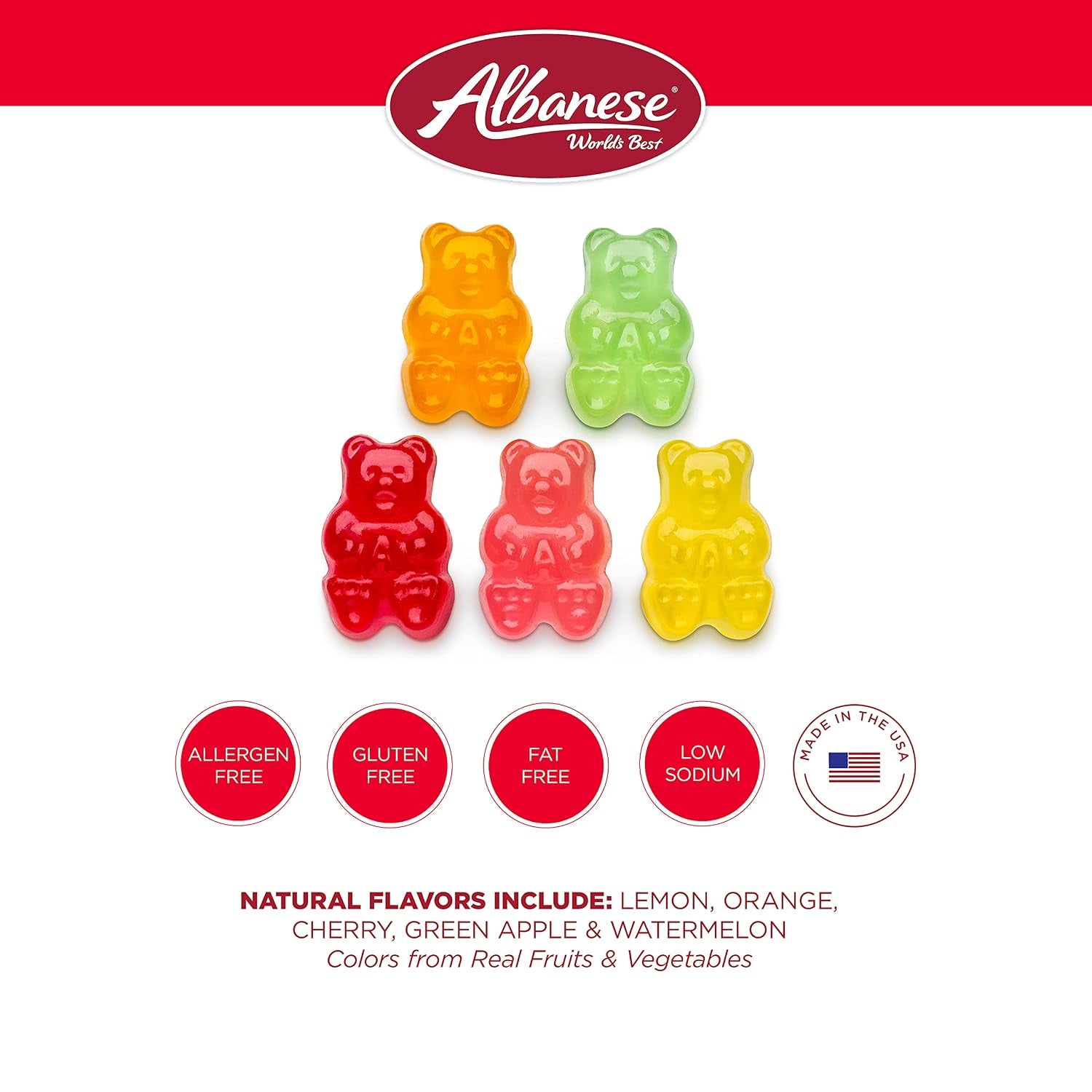 Albanese Candy, Best Natural 5 Flavor Gummi Bears, 5Lbs of Bulk Candy