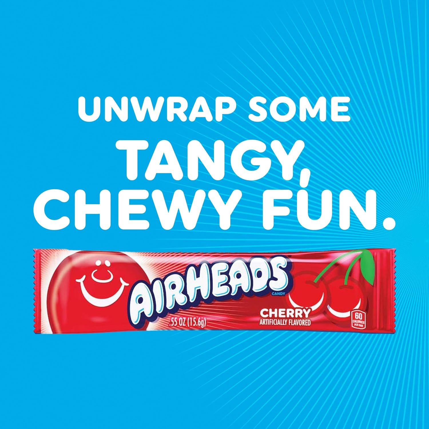 Airheads Full-Size Candy Bars, Taffy Candy Pack, Individually Wrapped Bulk Candy, Cherry Flavor, 36 Count Box