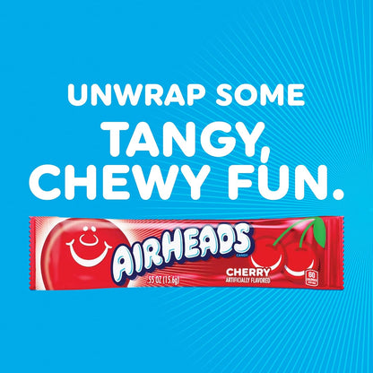 Airheads Full-Size Candy Bars, Taffy Candy Pack, Individually Wrapped Bulk Candy, Cherry Flavor, 36 Count Box