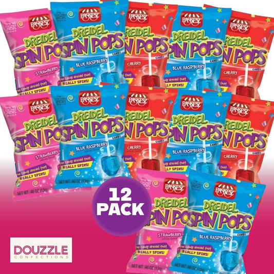 Douzzle Kosher, Hanukkah Candy Dreidels for Kids, Dreidel Spin Pops, Individually Wrapped Assorted Fruity Flavors (Pack of 1) Hanukah Party Favors, Happy Chanuka Sweet Treat & Gifts