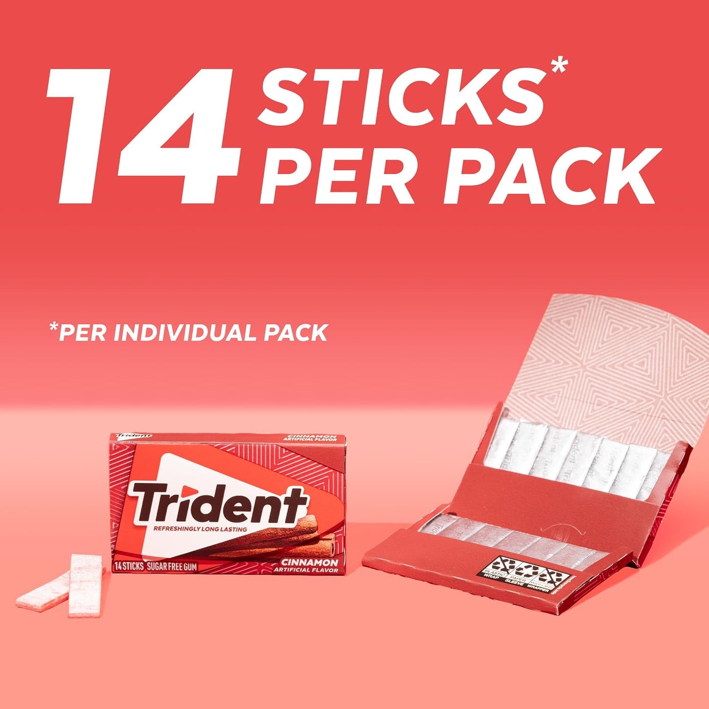 Trident Cinnamon Sugar Free Gum, 12 Packs of 14 Pieces (168 Total Pieces)