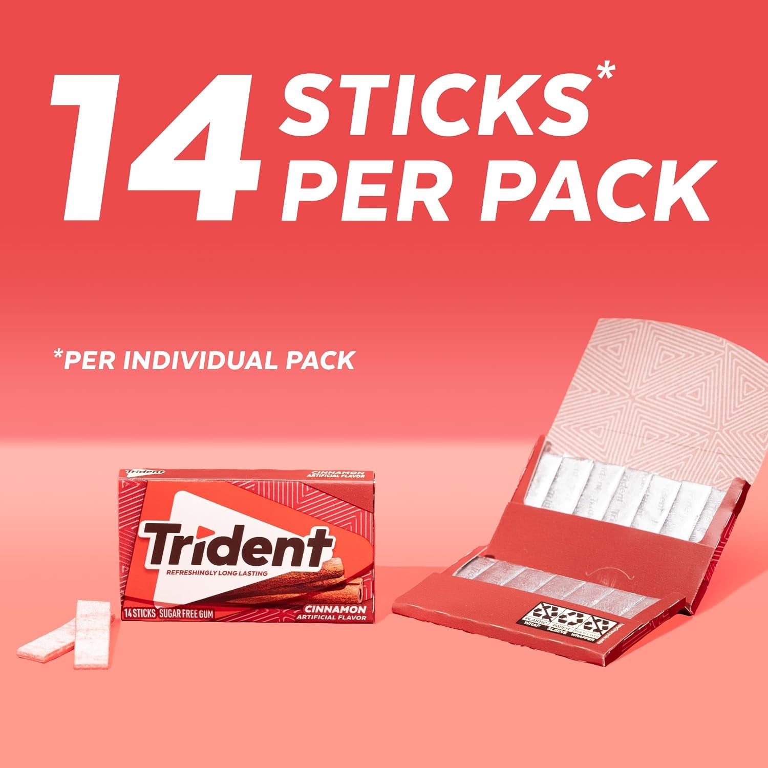 Trident Cinnamon Sugar Free Gum, 12 Packs of 14 Pieces (168 Total Pieces)