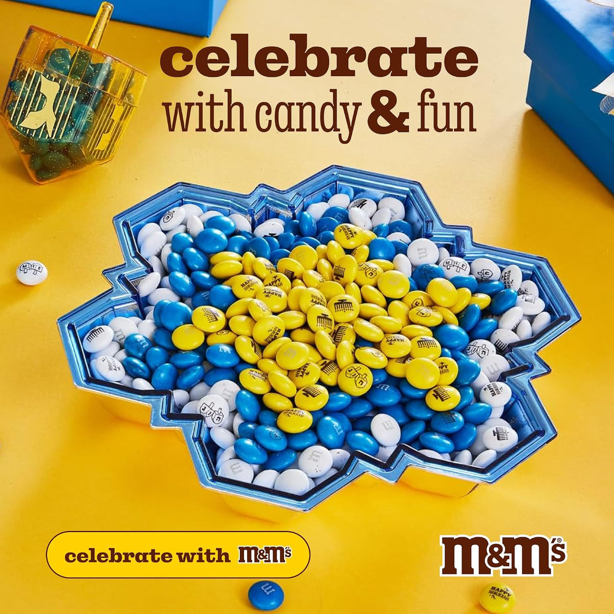 M&M'S Hanukkah Milk Chocolate Candy, Blue, Yellow, White, 2 Lb Bulk Bag