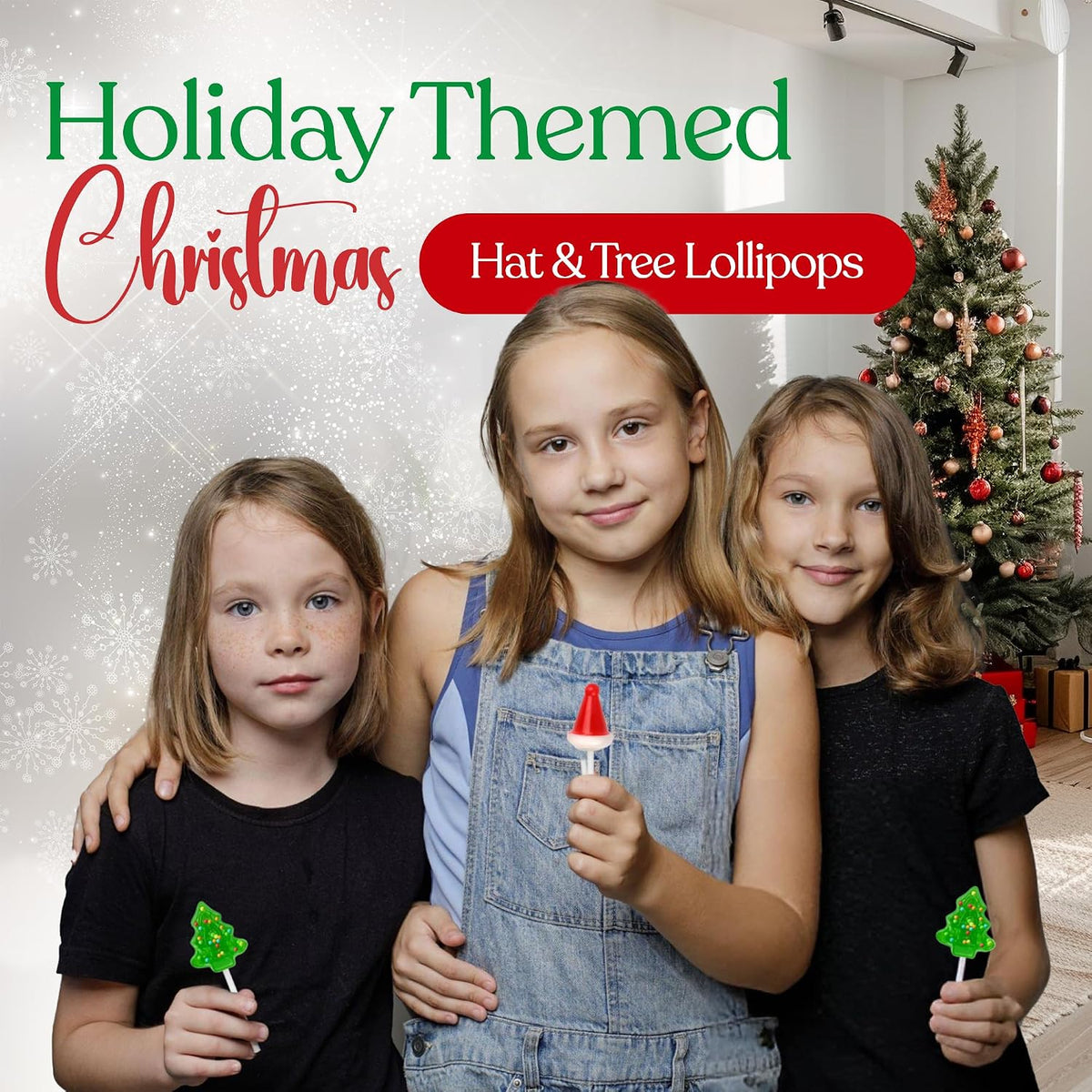 60 Pack Christmas Lollipops - Individually Wrapped Christmas Holiday Themed Hat and Tree Lollipops