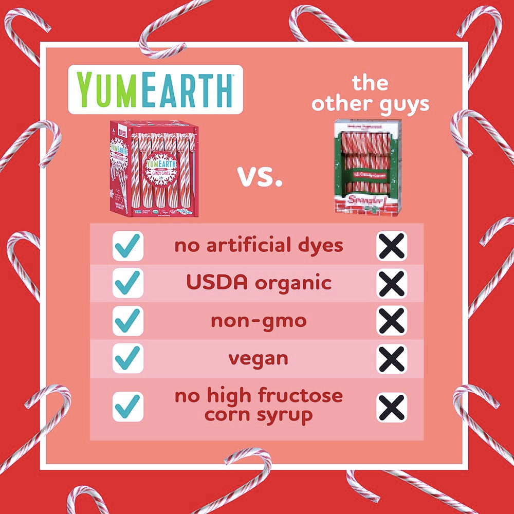 Yumearth Organic Peppermint Candy Canes, Full Size, 10 Count (Pack of 1)