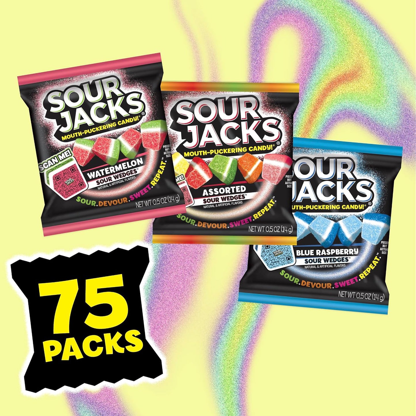SOUR JACKS, Sour Gummy Candy, Variety Pack, 75 0.5 oz Snack-Size Pouches