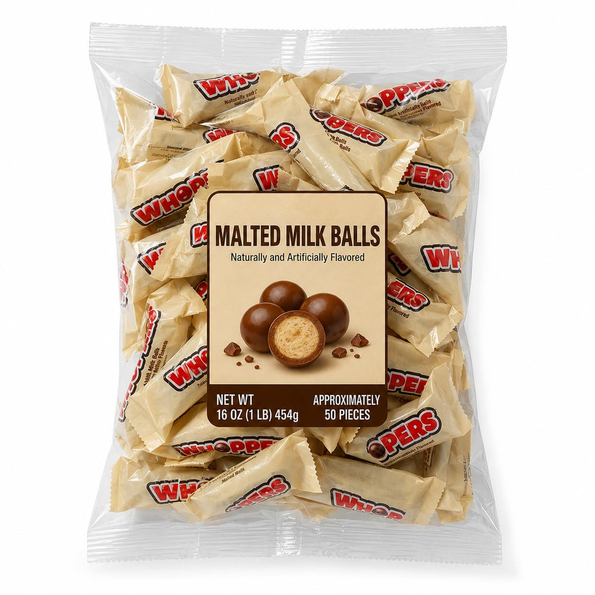 Malted Milk Balls Milk Chocolate Covered Crunchy Candy - 1 Lb (Approx. 50 Pieces)