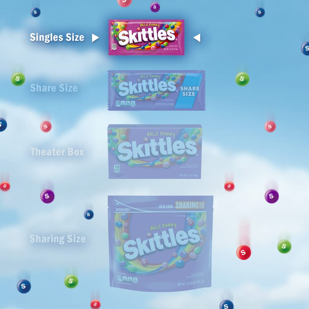 SKITTLES Wild Berry Chewy Candy Full Size Movie Night Party Favor Candy Packs Bulk Box, 2.17 Oz, (Pack of 36)