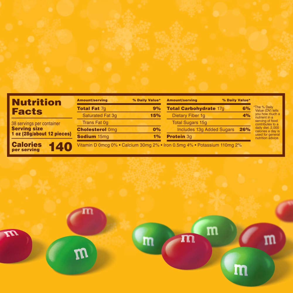 M&M'S Peanut Christmas Candy, Chocolate Christmas Stocking Stuffers, Red and Green Candy Bulk 38 Oz Bag