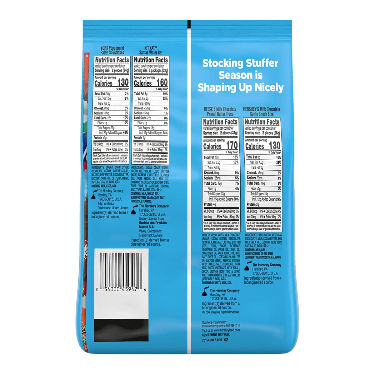 HERSHEY'S, REESE'S, YORK Assorted Chocolate Christmas Candy, 32.45 Oz