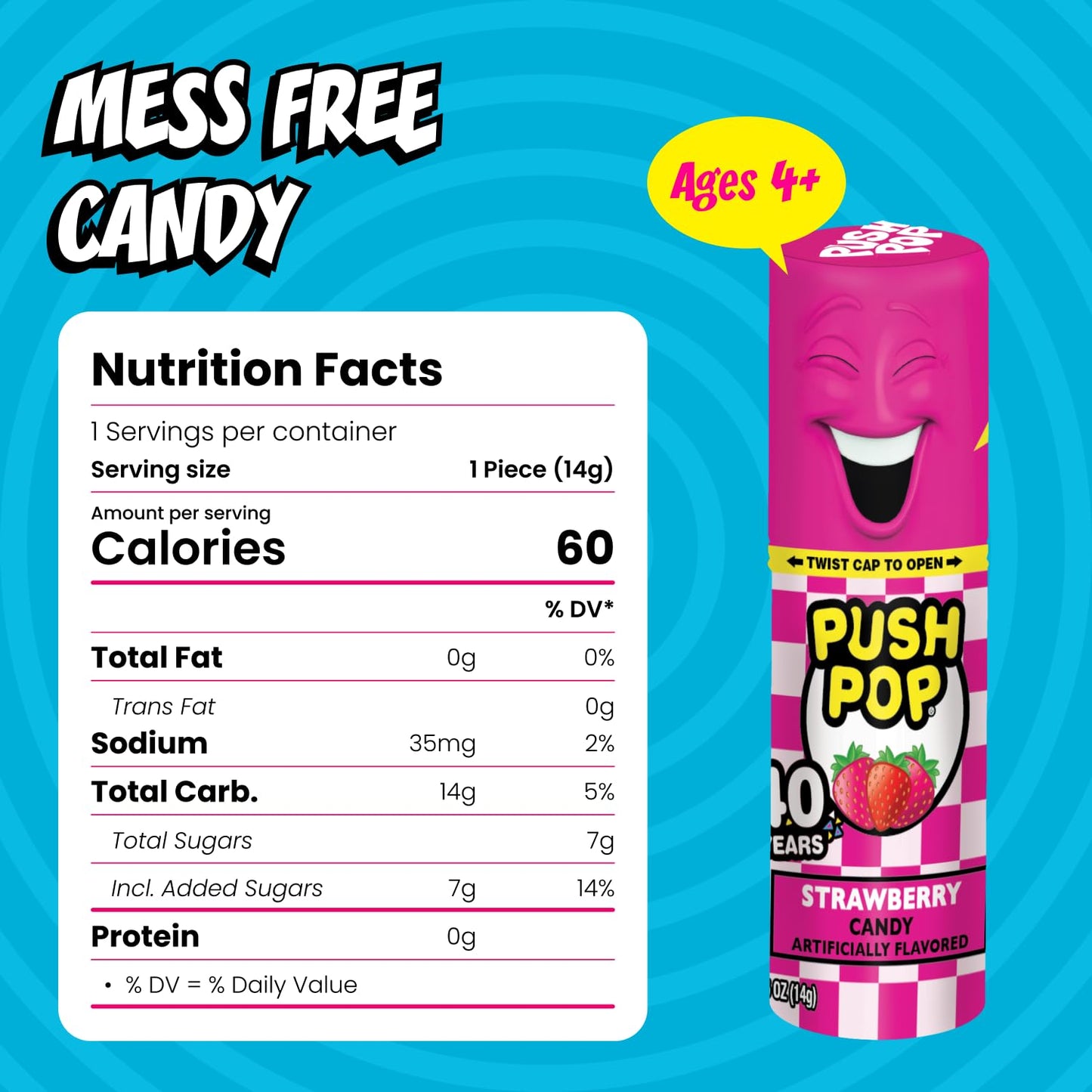 Push Pop Candy Lollipops - Individually Wrapped Variety Candy Party Pack - 24 Count