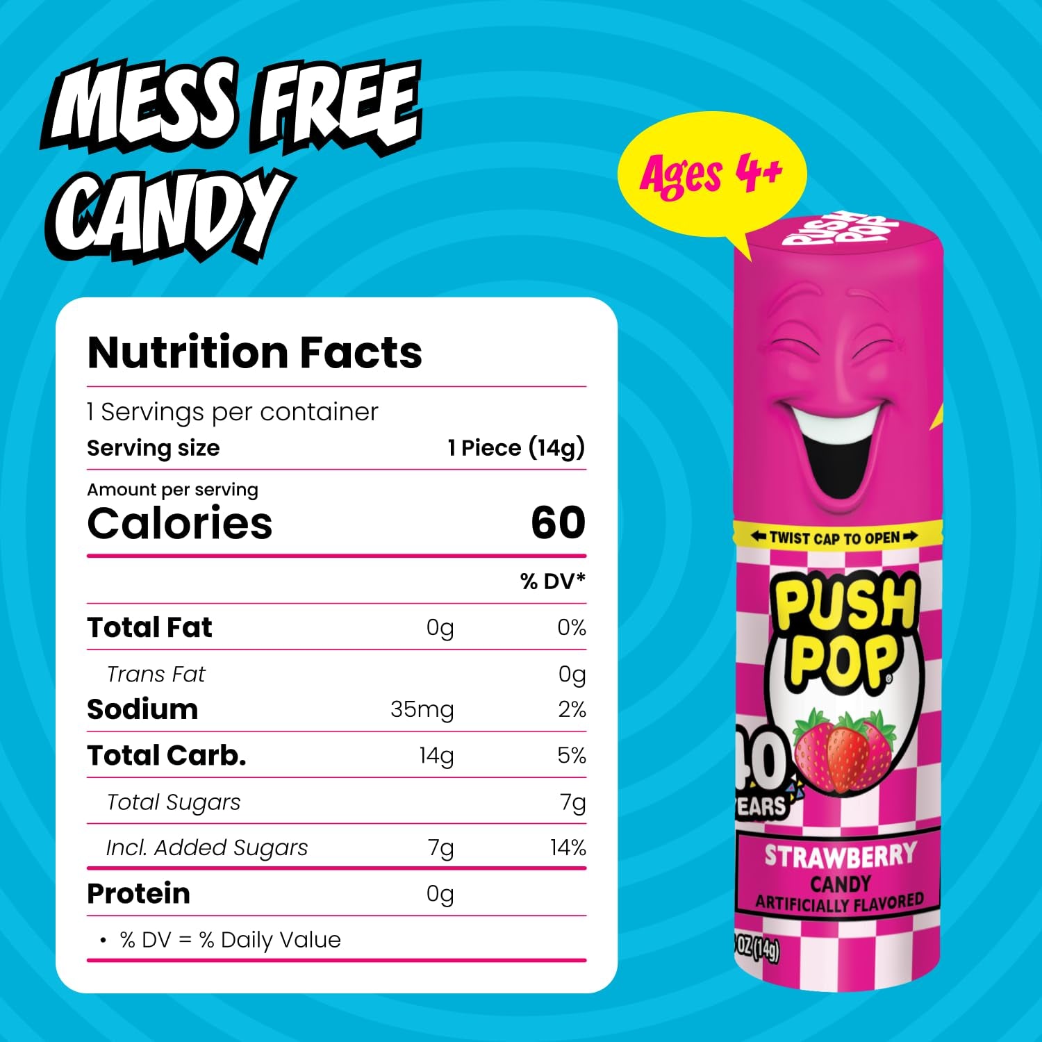 Push Pop Candy Lollipops - Individually Wrapped Variety Candy Party Pack - 24 Count