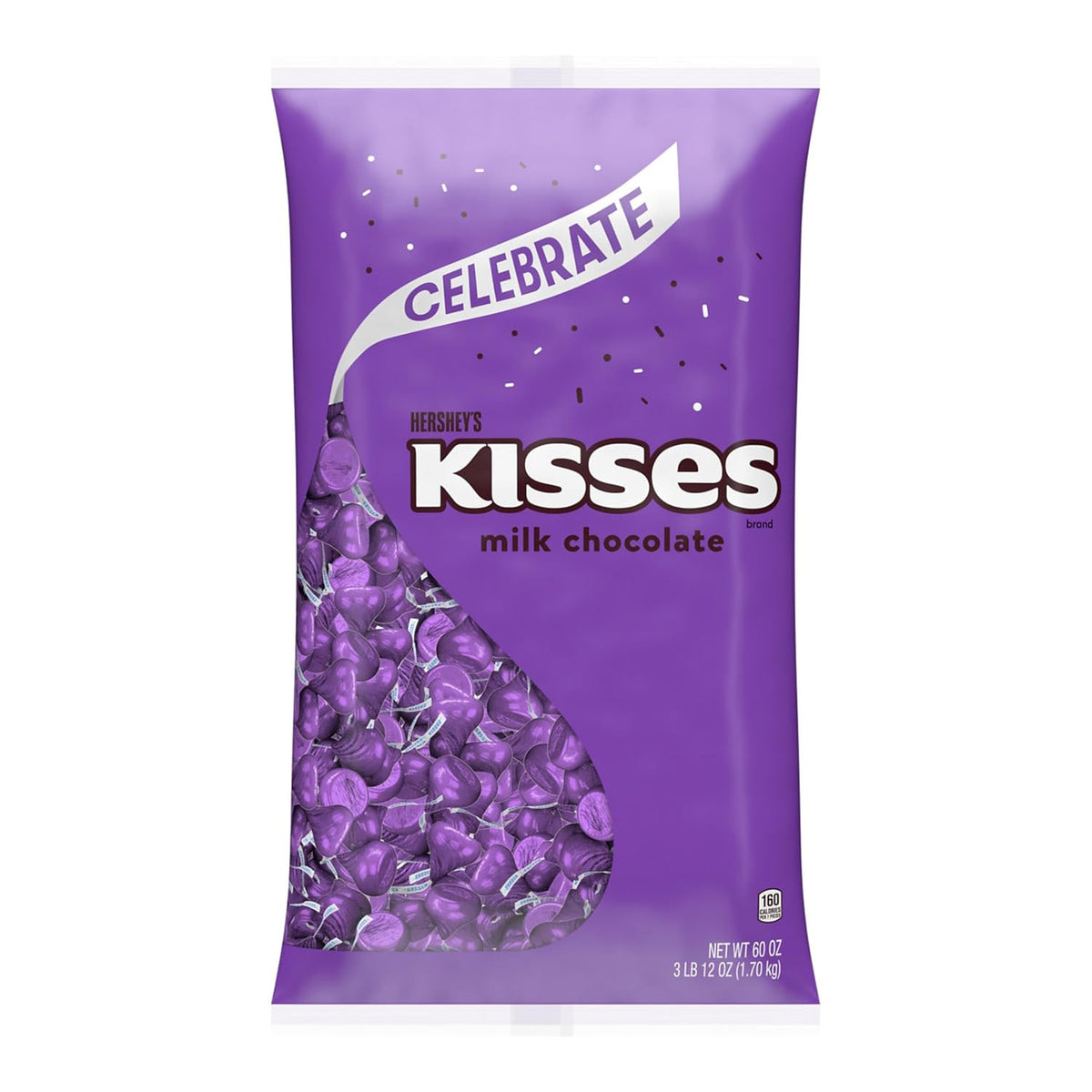 HERSHEY'S KISSES Milk Chocolate Candy Bulk Bag, Purple Foils, 60 Oz