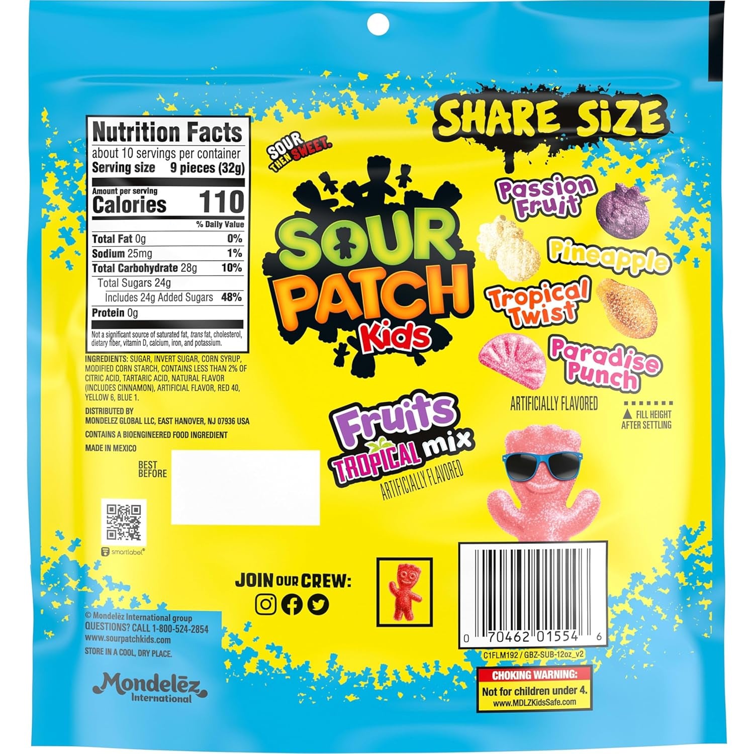 SOUR PATCH KIDS Fruits Tropical Mix Soft & Chewy Gummy Candy, 11.11 Oz