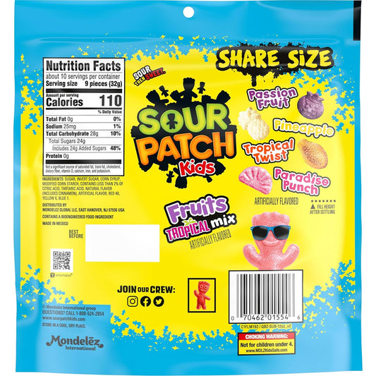 SOUR PATCH KIDS Fruits Tropical Mix Soft & Chewy Gummy Candy, 11.11 Oz