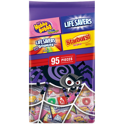 Starburst, Life Savers, Hubba Bubba & Life Savers Gummies Halloween Candy Mix, Assorted Chewy, Bubble Gum, and Hard Candy Individually Wrapped, 95 Ct Variety Bulk Bag
