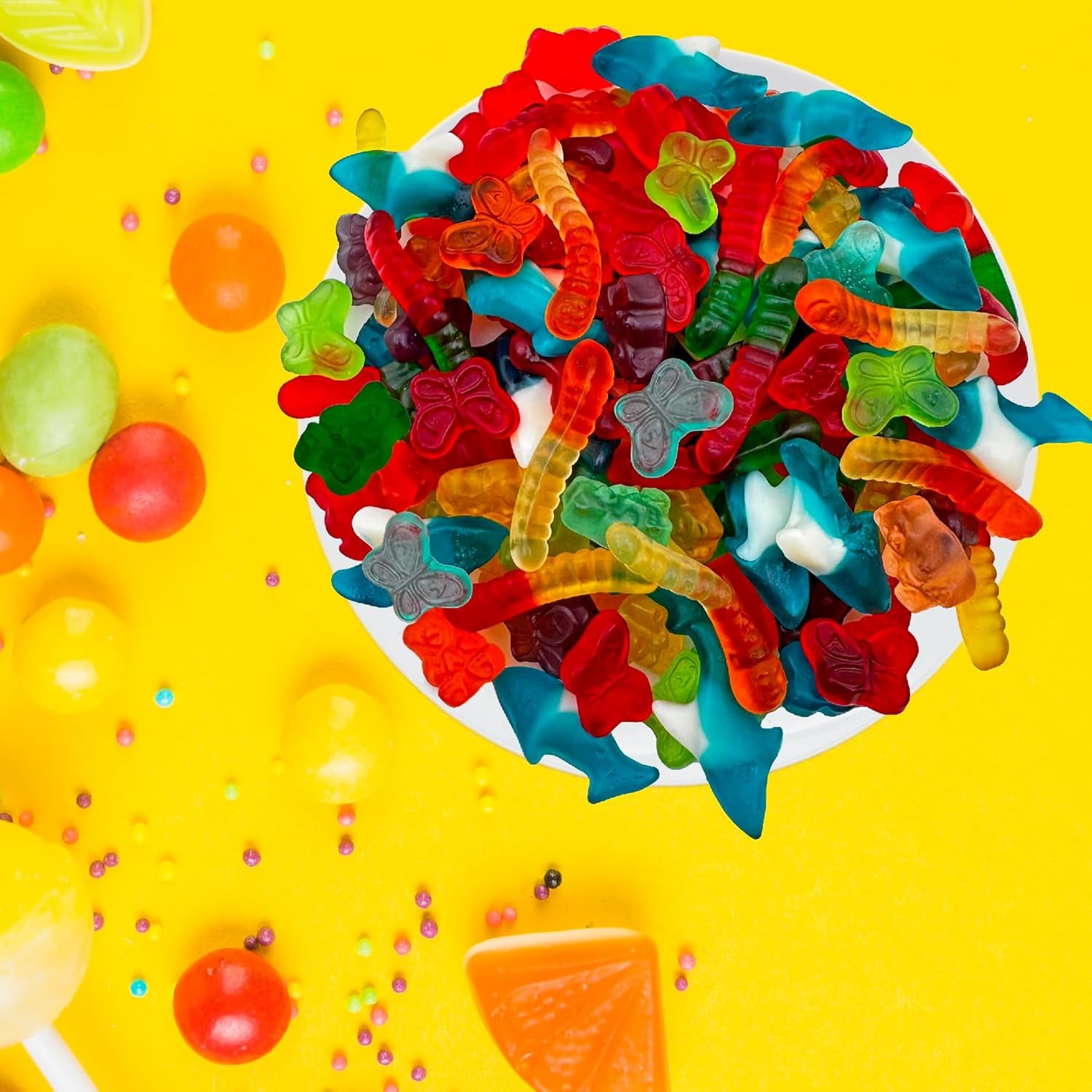 Gummy Candy Mix, Chewy Candy, Assorted Fruit Flavors, 2 Lb Bag | Blue Sharks, Gummi Bears, Gummy Worms & Butterflies, Gummies Bulk