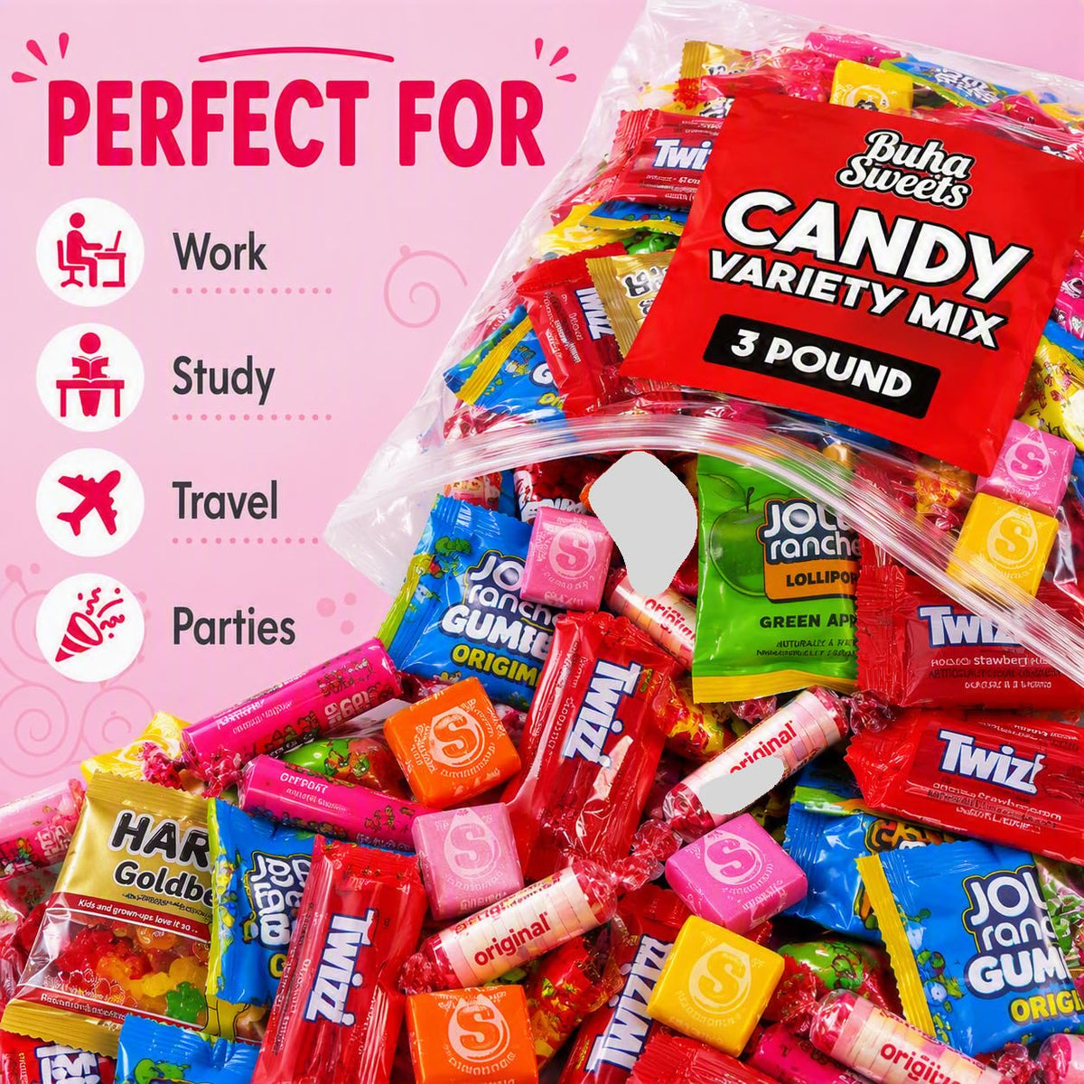 Bulk Candy Variety Pack - 3 Lb Large Assorted Individually Wrapped Party Candies Mix