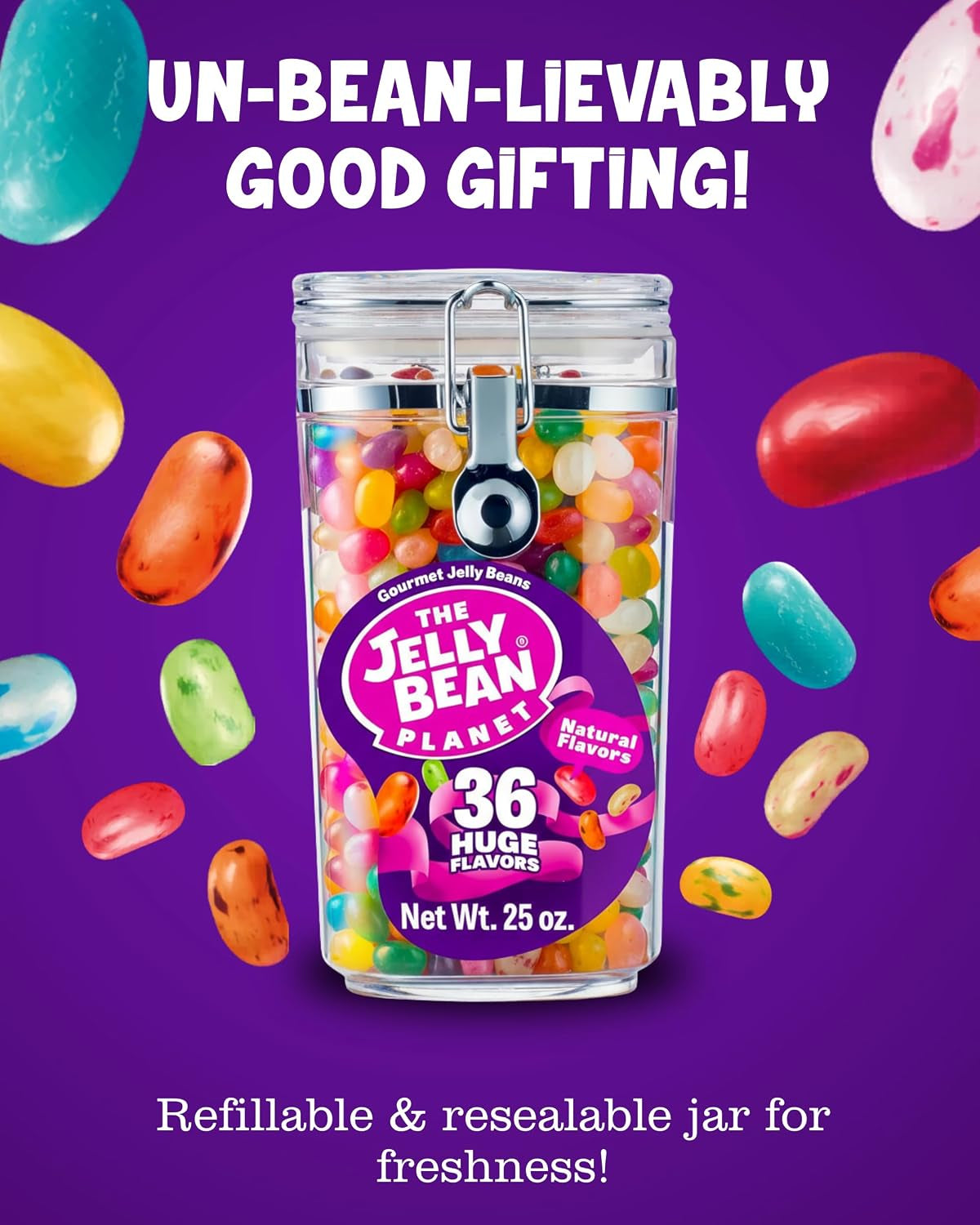 The Jelly Bean Planet, Gourmet Jelly Beans Bulk 25 Oz Jar - 36 Natural Fruit Flavors