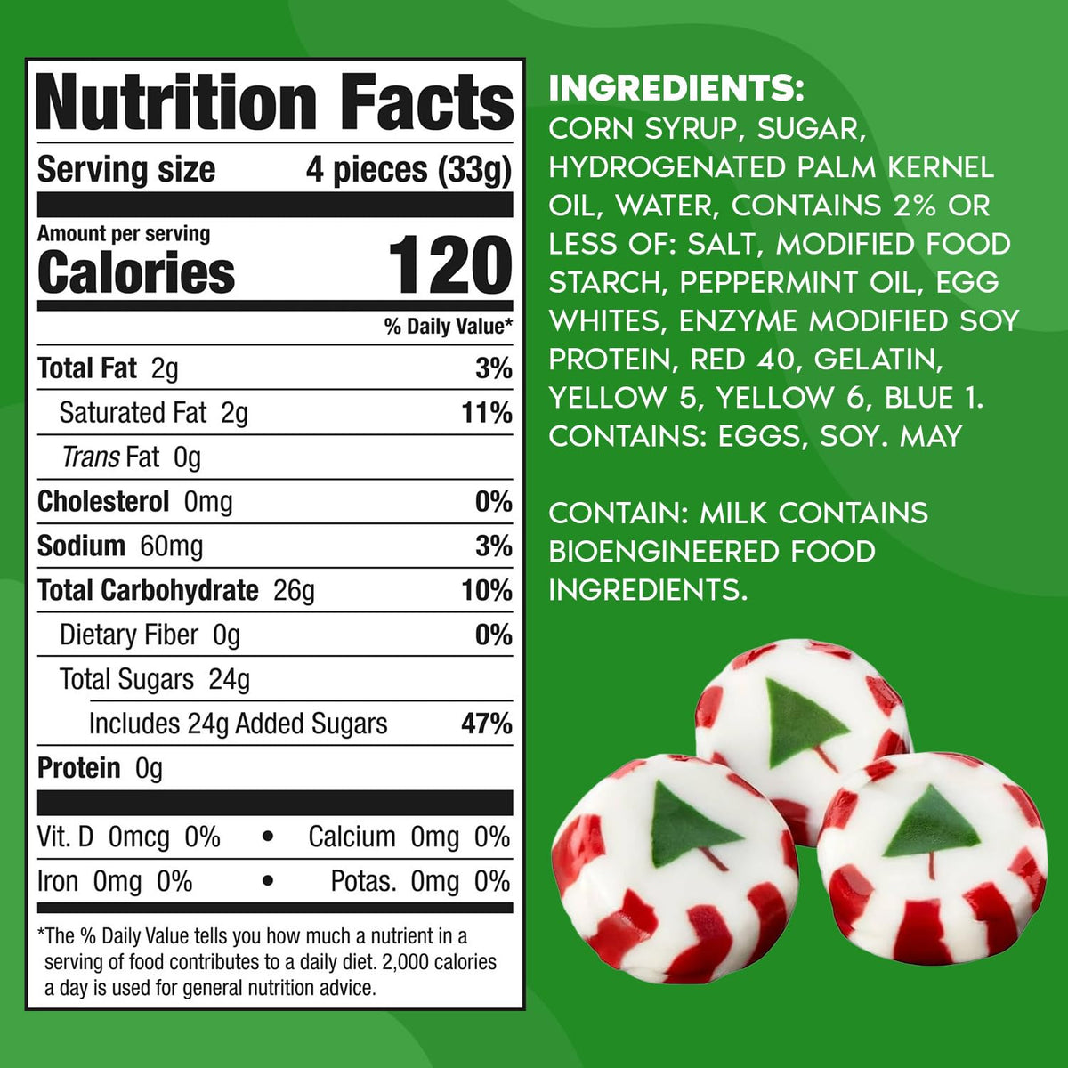 Bulk Christmas Peppermint Nougats 2 Lb Pack - Soft Chewy Mint Candy with Green Christmas Tree Center - (Approx 110 Pieces)