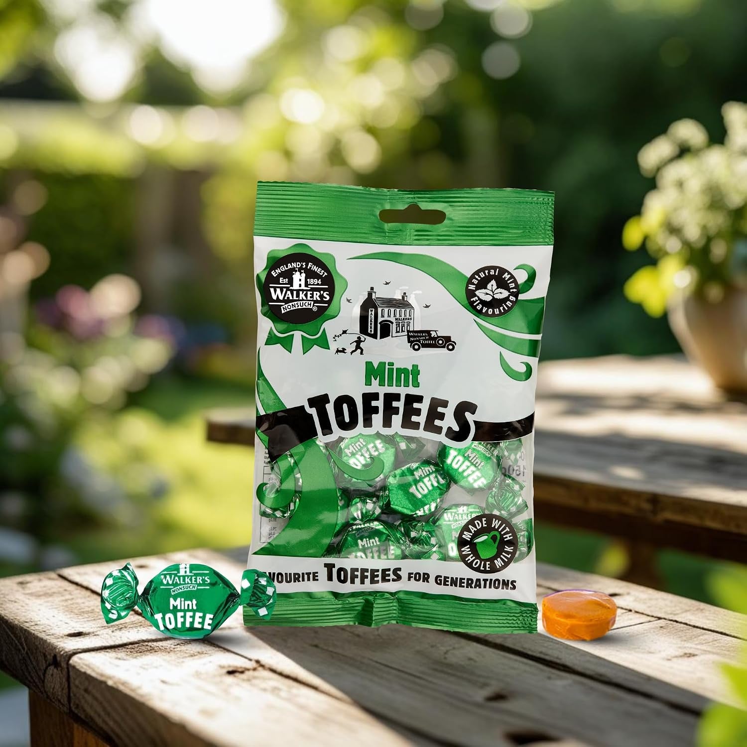Walkers Nonsuch British Mint Toffee Candy 5.29 Oz (150G) - Natural Mint Flavor, Whole Milk Toffee