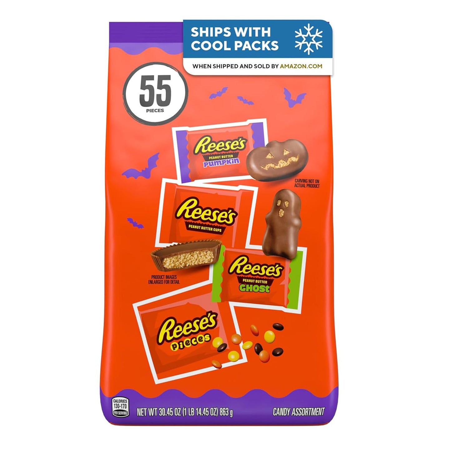 Reese's Assorted Peanut Butter Halloween Candy Bulk Variety Bag, 30.45 Oz
