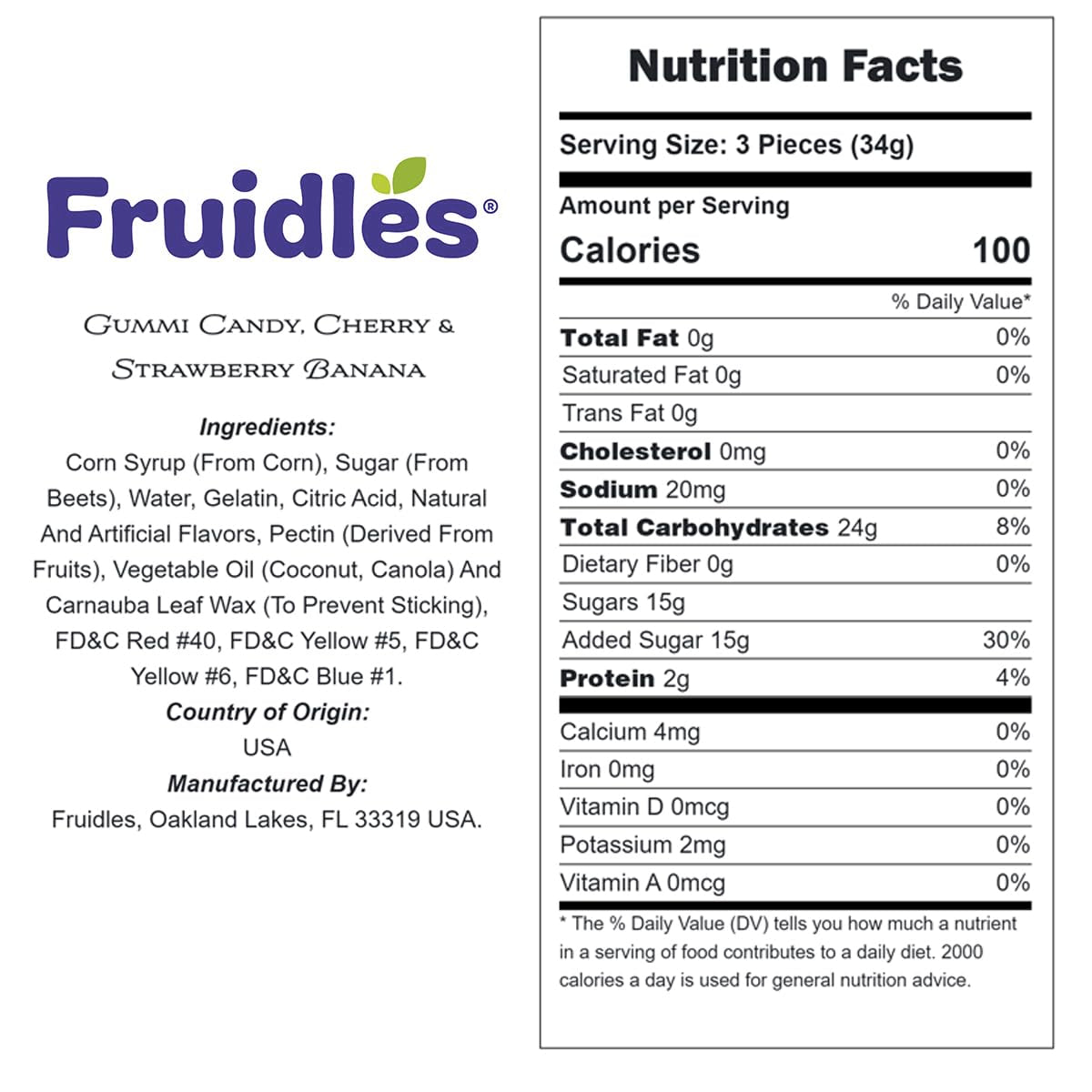 Fruidles Valentine's Wild Cherry & Strawberry Banana Gummi Bears Candy, No Artificial Sweeteners Gummy (Half-Pound)