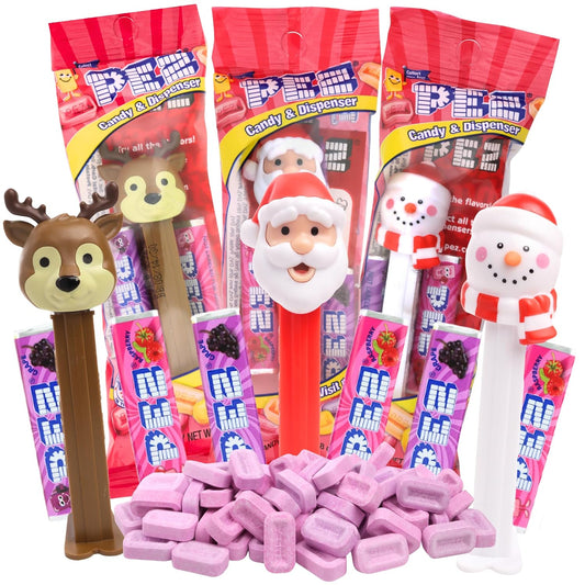 PEZ Christmas Candy Assorted Character Dispensers with Refills, Pack of 3