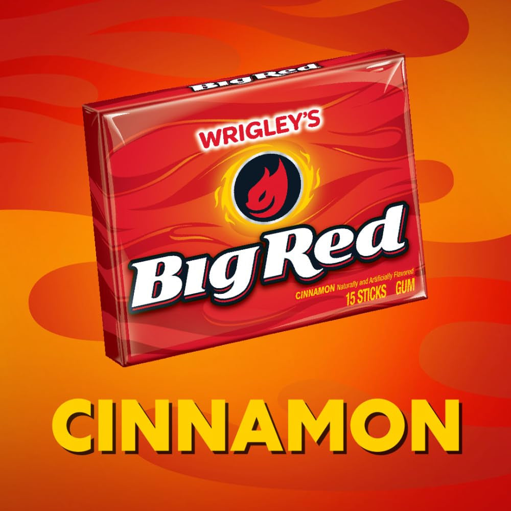 BIG RED WRIGLEY'S Cinnamon Chewing Gum, Bulk Pack, 15 Stick, 10 Pack