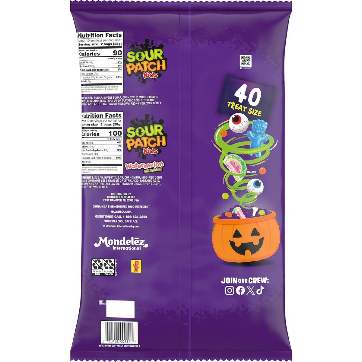 SOUR PATCH KIDS Soft & Chewy Gummy Halloween Candy Variety Pack, 40 Ct