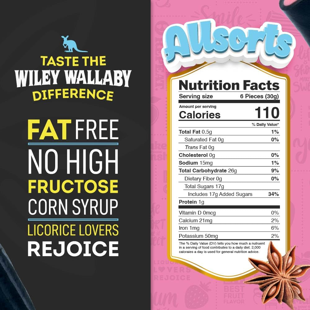Wiley Wallaby Allsorts Assorted Black Licorice Candy, 8Oz, 1Pk