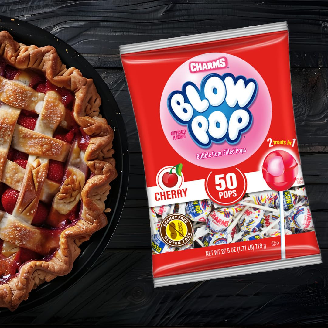 Charms Blow Pop Single Flavor Bag, Cherry, 50 Count (Pack of 1)