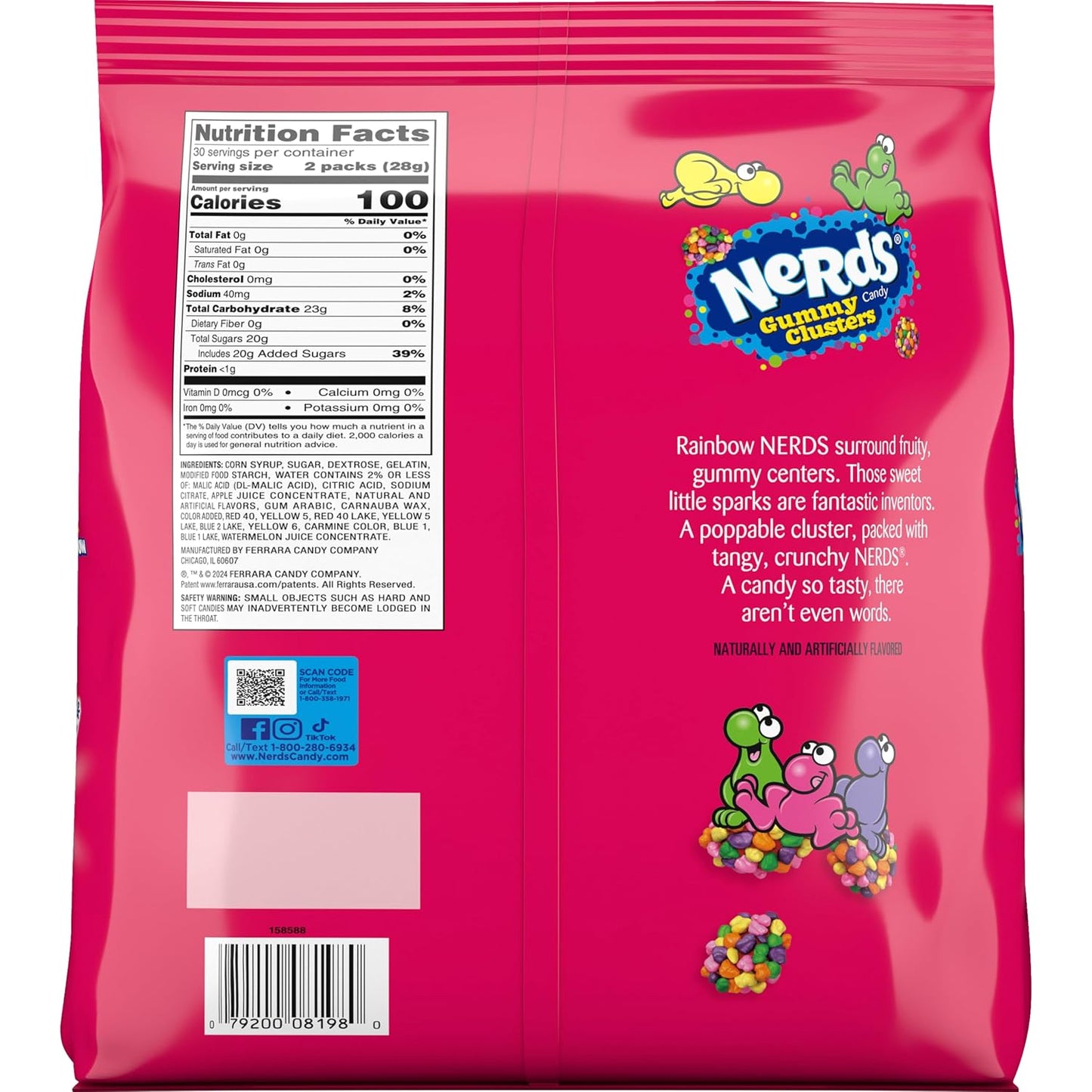 NERDS Gummy Clusters Rainbow Candy, Treat Size Packs, 30 Oz, 60 Ct