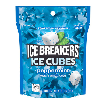 ICE BREAKERS Ice Cubes Peppermint Sugar Free Chewing Gum Pouch, 8.11 Oz (100 Pieces)