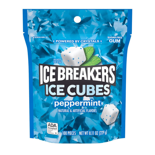 ICE BREAKERS Ice Cubes Peppermint Sugar Free Chewing Gum Pouch, 8.11 Oz (100 Pieces)
