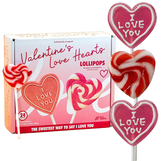 Valentine’s Day Heart Lollipops Candy 24 Pack – Dye Free, Fruity Sweet Love Pops