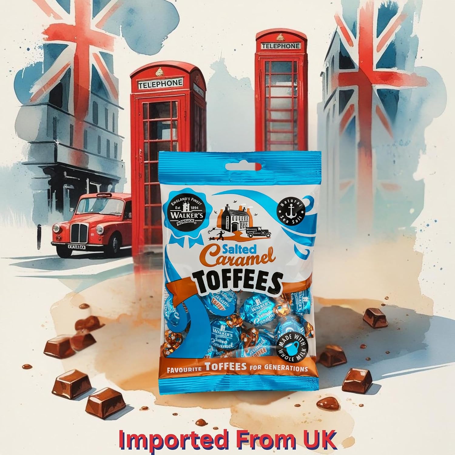 Walkers Nonsuch Salted Caramel Toffees Bag 5.29 Oz (150G) - British Chewy Butter Toffee Candy