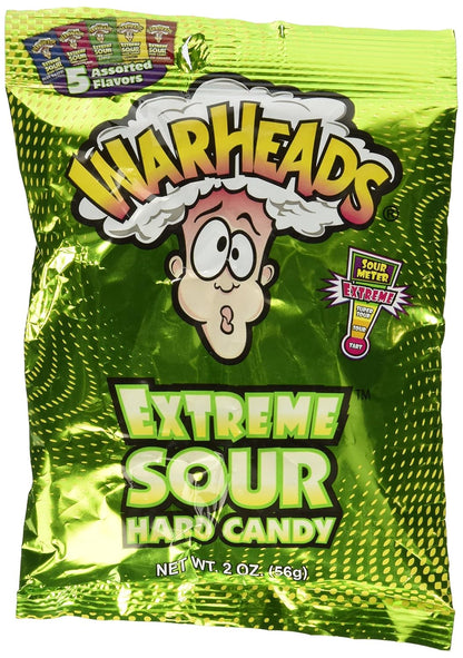 WARHEADS - Extreme Sour Hard Candy - Sour Apple, Black Cherry, Blue Raspberry, Lemon & Watermelon Flavors - 2 Oz. Bag