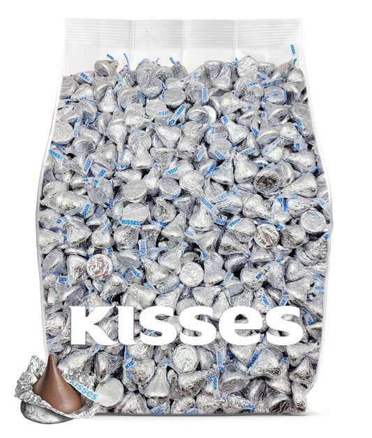 Bulk Kisses Milk Chocolate Candy - 200 Silver Kisses Chocolate Individually Wrapped - 2 Pounds