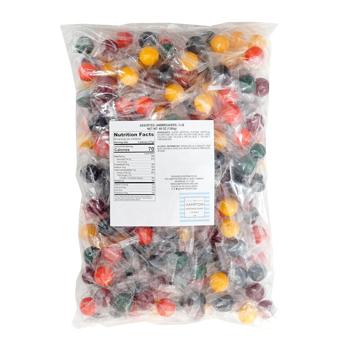 Jawbreakers Candy, 3 Pound Candy Bulk (Approx. 260 Pieces), Individually Wrapped, Jaw Breakers